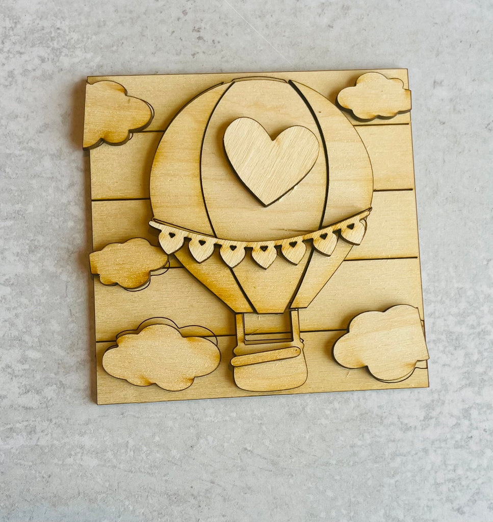 Valentine Hot Air Balloon DIY Leaning Ladder Insert Kit - Interchangeable Valentine Decor - Love is in the Air DIY Wood Tile