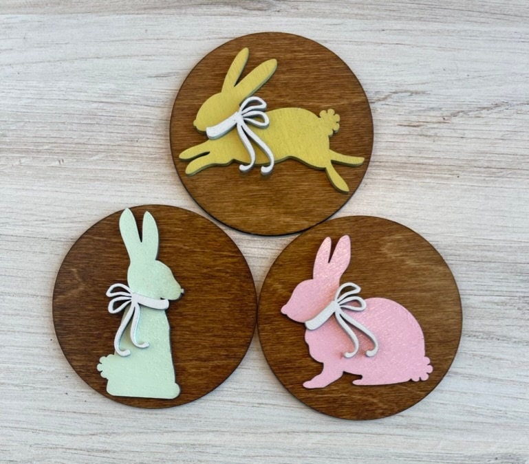 Bunny Rabbit Circle Trio DIY Wood Paint Kit for 3 Circle Frame - Interchangeable Decor