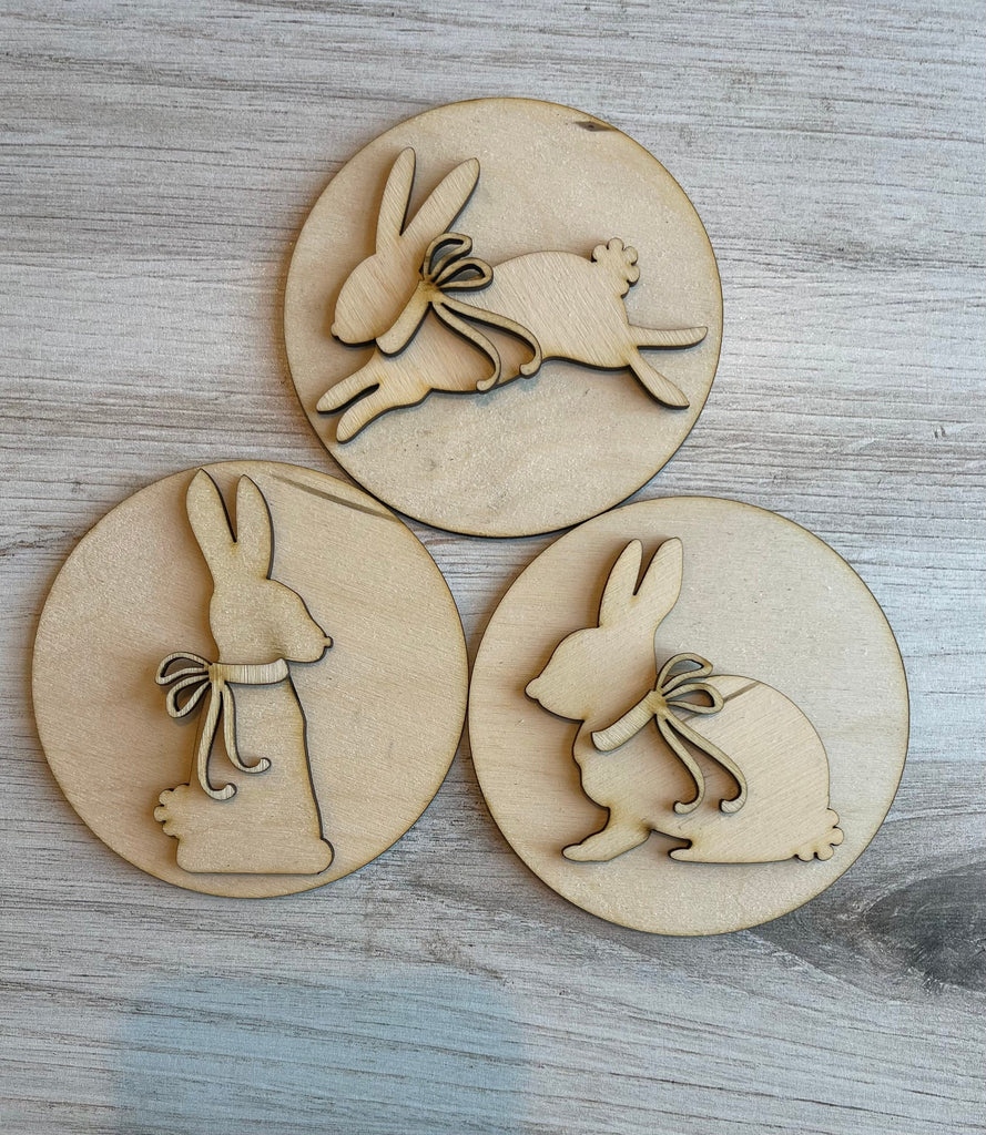 Bunny Rabbit Circle Trio DIY Wood Paint Kit for 3 Circle Frame - Interchangeable Decor