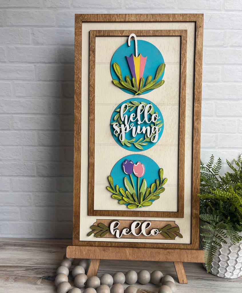 Hello Spring Circle Trio DIY Wood Paint Kit for 3 Circle Frame - Interchangeable Decor