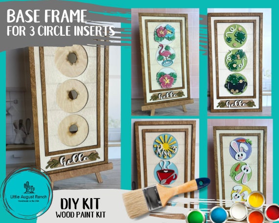 Frames for Interchangeable Wood Circles - 3 Circle Sign Decor - Frame on Easel