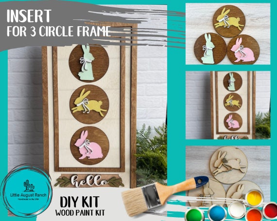 Bunny Rabbit Circle Trio DIY Wood Paint Kit for 3 Circle Frame - Interchangeable Decor