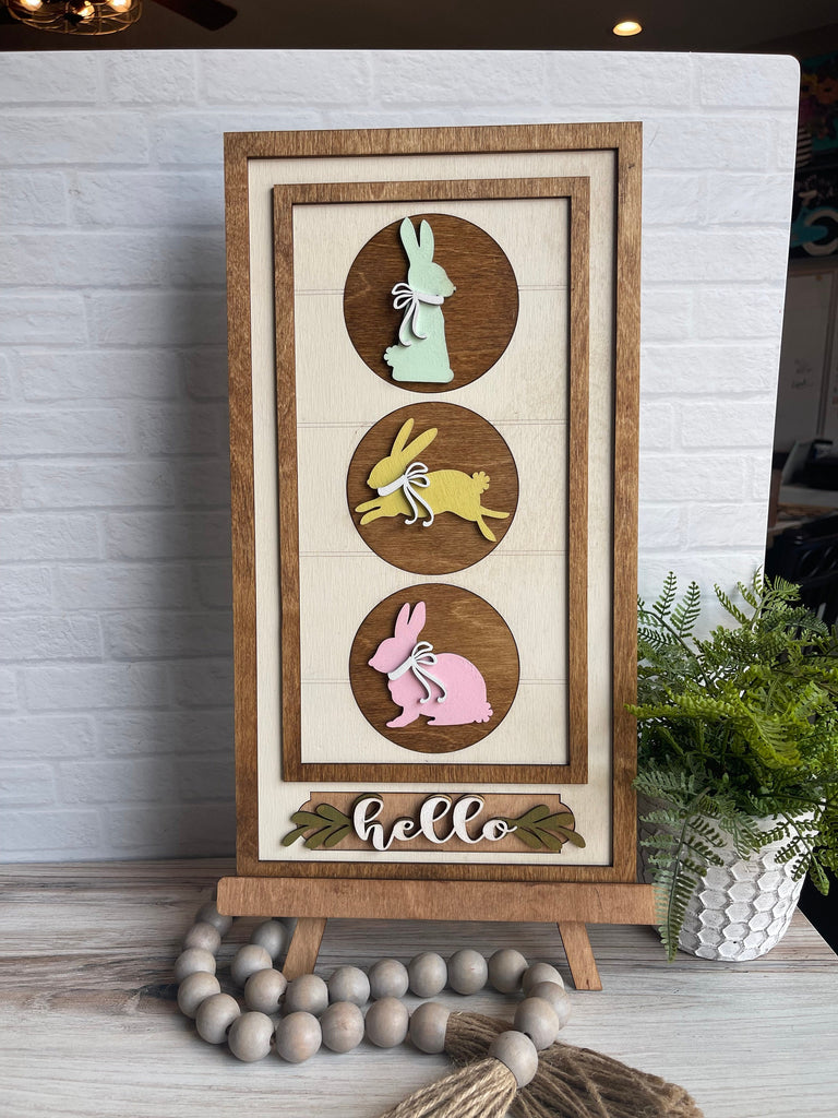 Bunny Rabbit Circle Trio DIY Wood Paint Kit for 3 Circle Frame - Interchangeable Decor