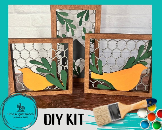 Vintage Faux Chicken Wire Bird Shelf Sitter - DIY Wood Paint Kit