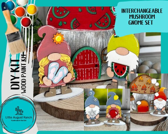 Gnome Pair DIY Interchangeable Decor Inserts - Wood Paint Kit - Small Interchangeable Gnomes
