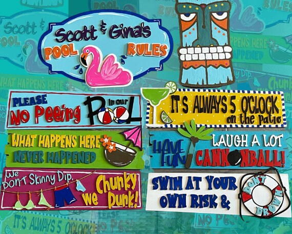 Chunky Dunk DIY Tiki Pool Rules Sign Paint Kit - Backyard Wood Sign DIY Paint Kit