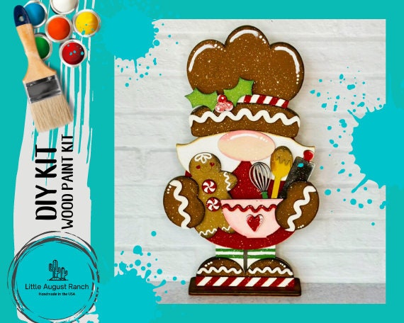 Gingerbread Baker Gnome DIY - Winter Gnome DIY Paint Kit Shelf Decor