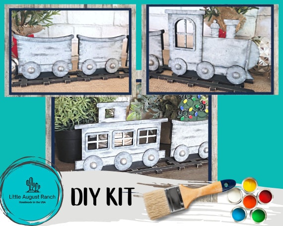 Christmas Train with Tracks - DIY Wood Blank Paint Kit