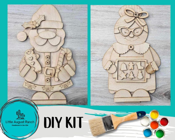 DIY Santa and Mrs Claus Cookie Set - Wood Blank Paint Kit