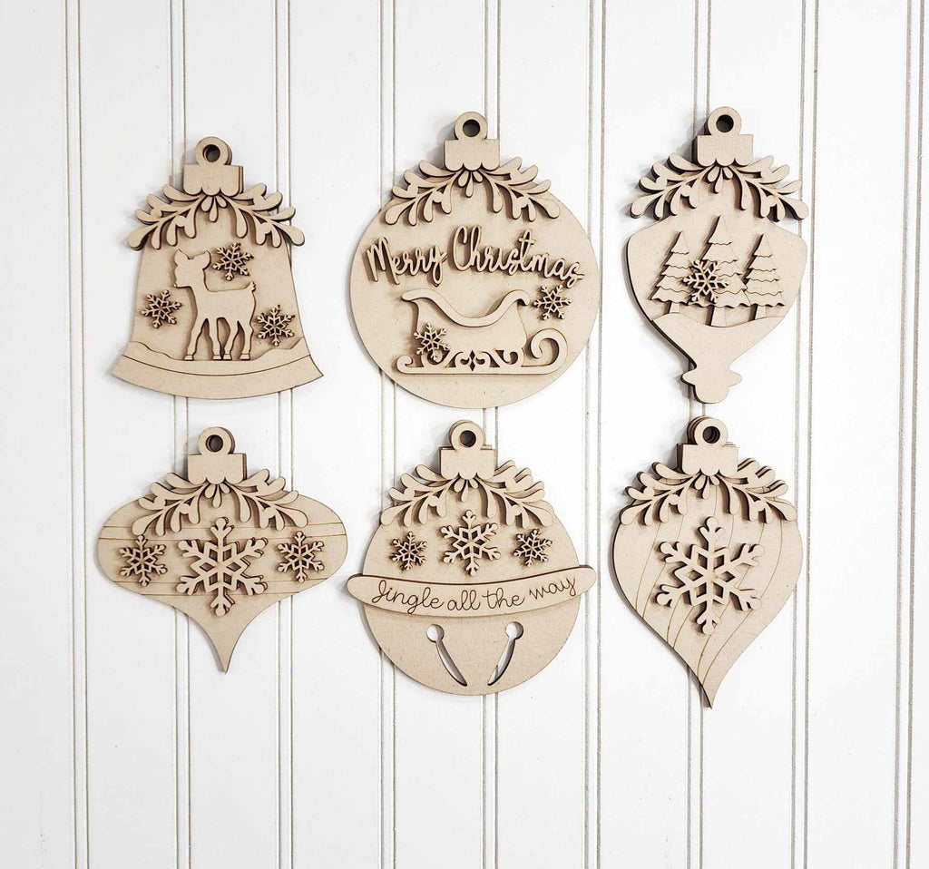 Wintery Christmas Ornament Set - DIY Wood Blanks for Painting