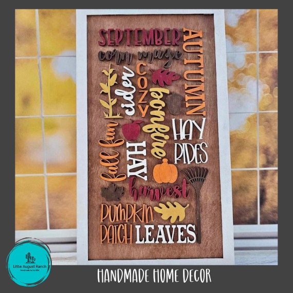 Fall Word Collage - Hand Painted Wood Decor for Fall