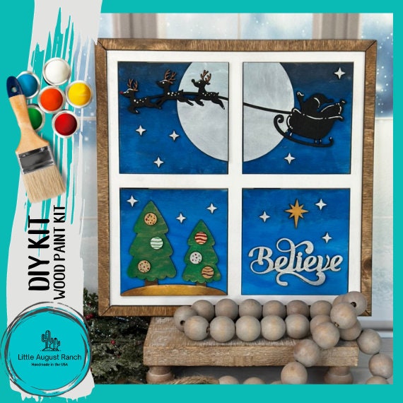 Christmas Santa Believe Square Tile Set DIY - Wood Blanks for Painting and Crafting