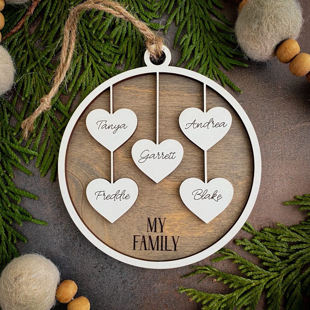 Personalized Hanging Heart Family Christmas Tree Ornament 2023 - Handcrafted Gift for Friends, Family, Grandma, Clubs