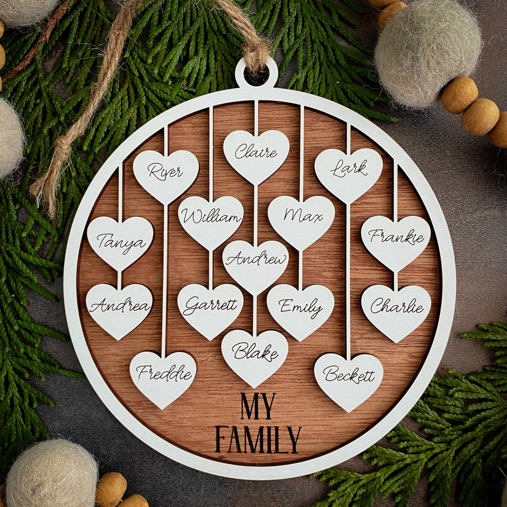 Personalized Hanging Heart Family Christmas Tree Ornament 2023 - Handcrafted Gift for Friends, Family, Grandma, Clubs