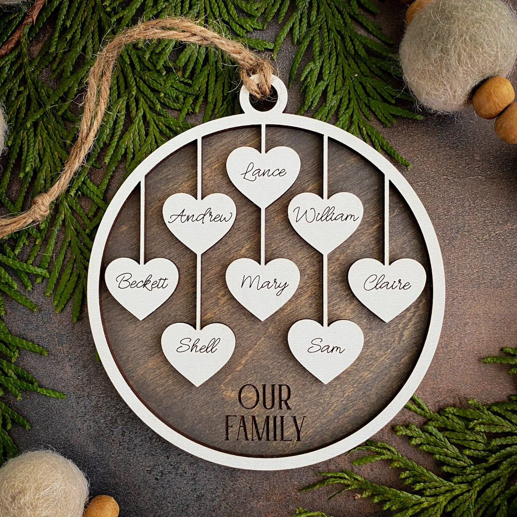 Personalized Hanging Heart Family Christmas Tree Ornament 2023 - Handcrafted Gift for Friends, Family, Grandma, Clubs