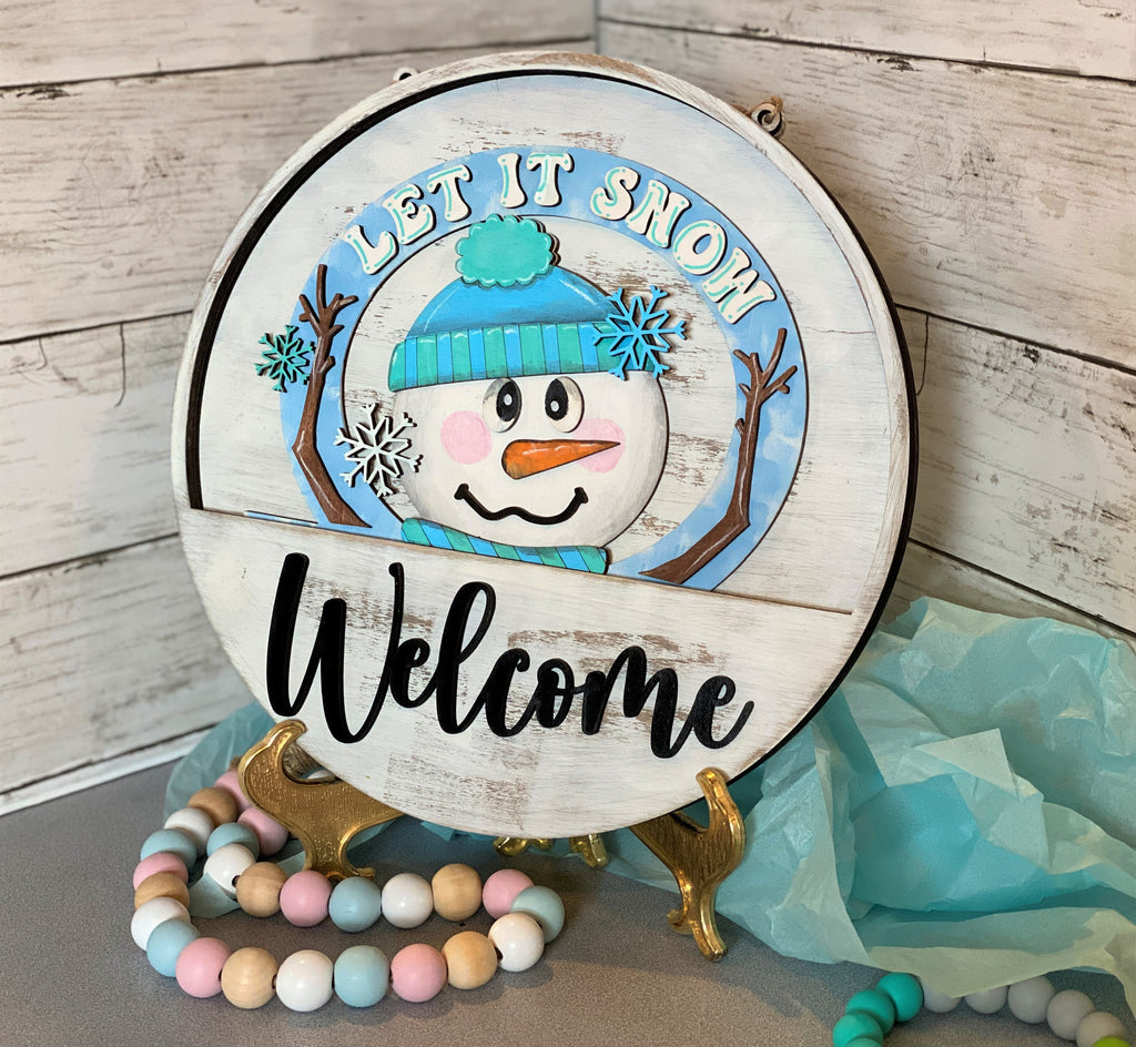 Winter Snowman DIY Interchangeable Door Hanger Insert- Wood Blank Set for Painting and Crafting