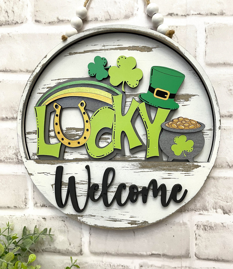 St Patrick Lucky Shamrock DIY Interchangeable Door Hanger Insert- Wood Blank Set for Painting and Crafting