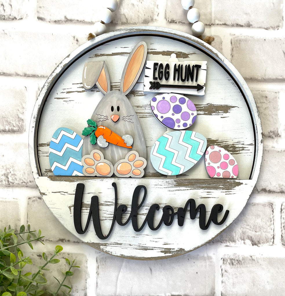 Egg Hunt Easter Bunny Hip Hop DIY Interchangeable Door Hanger Insert- Wood Blank Set for Painting and Crafting