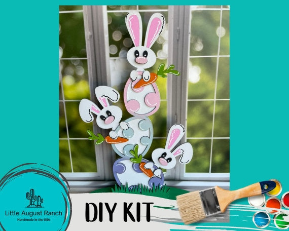 Stacked Easter Bunnies and Eggs DIY Kit- Paint it Yourself Spring Kit - Tiered Tray Companion - Wood Blanks Easter Eggs