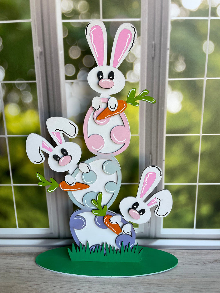 Stacked Easter Bunnies and Eggs DIY Kit- Paint it Yourself Spring Kit - Tiered Tray Companion - Wood Blanks Easter Eggs