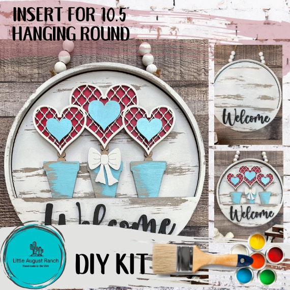 Potted Heart Trio DIY Interchangeable Door Hanger Insert- Wood Blank Set for Painting and Crafting