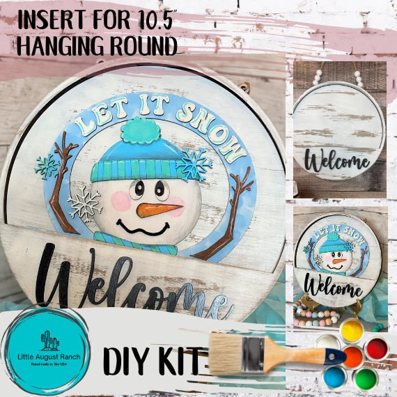 Winter Snowman DIY Interchangeable Door Hanger Insert- Wood Blank Set for Painting and Crafting