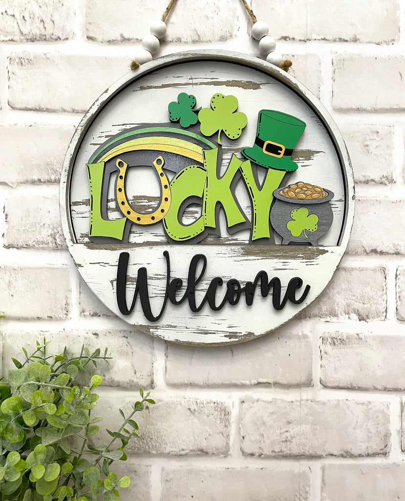 St Patrick Lucky Shamrock DIY Interchangeable Door Hanger Insert- Wood Blank Set for Painting and Crafting