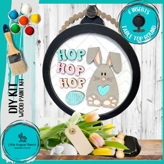 Easter Bunny DIY Tabletop Round Sign Holder - Wood Blanks for Painting and Crafting