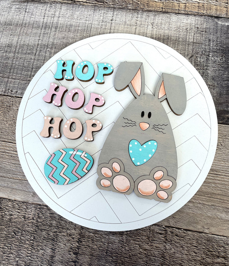 Easter Bunny DIY Tabletop Round Sign Holder - Wood Blanks for Painting and Crafting