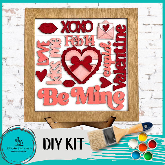Valentine Word Collage Square Framed - DIY Wood Blank Paint and Craft Kit