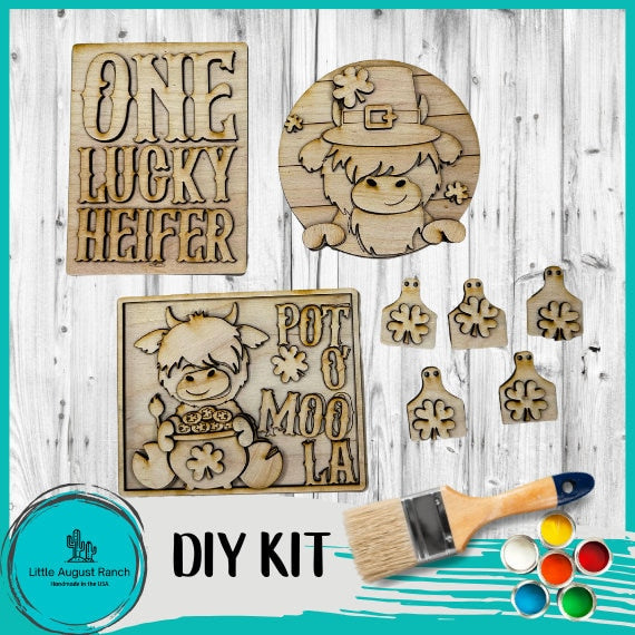 Highland Cow Patrick Tiered Tray DIY Kit - Quick and Easy Wood Blanks for Painting and Crafting