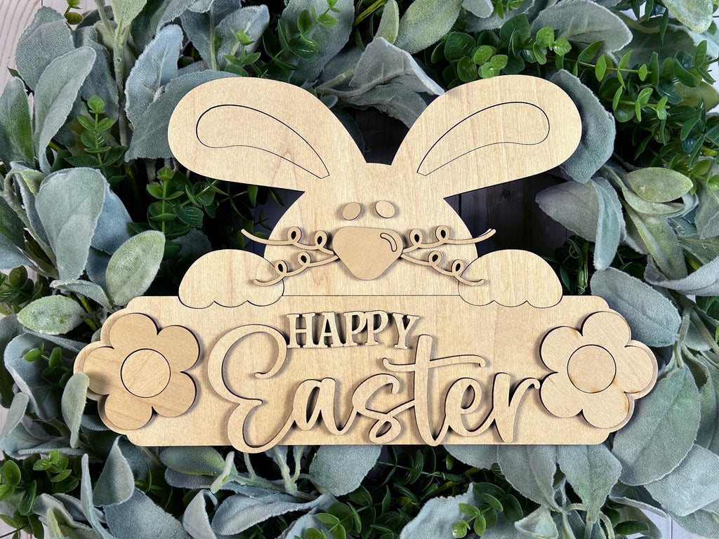 Happy Easter Bunny Shaped Door Hanger DIY Kit - Spring Paint Kit Wall Hanging