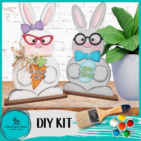 Chunky Easter Bunny Couple with Glasses DIY - Wood Blanks for Painting and Crafting