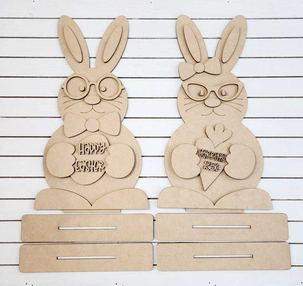 Chunky Easter Bunny Couple with Glasses DIY - Wood Blanks for Painting and Crafting