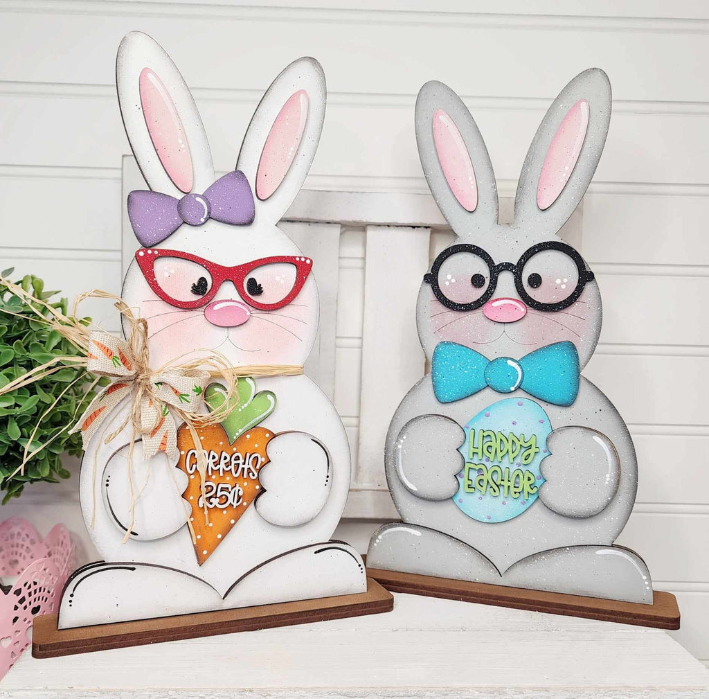 Chunky Easter Bunny Couple with Glasses DIY - Wood Blanks for Painting and Crafting