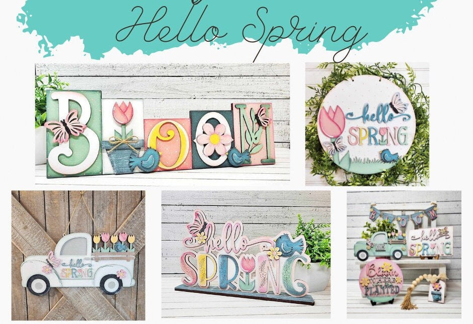 Hello Spring Sign Word Block - DIY Wood Blanks for Painting and Crafting 10.5" and 18"