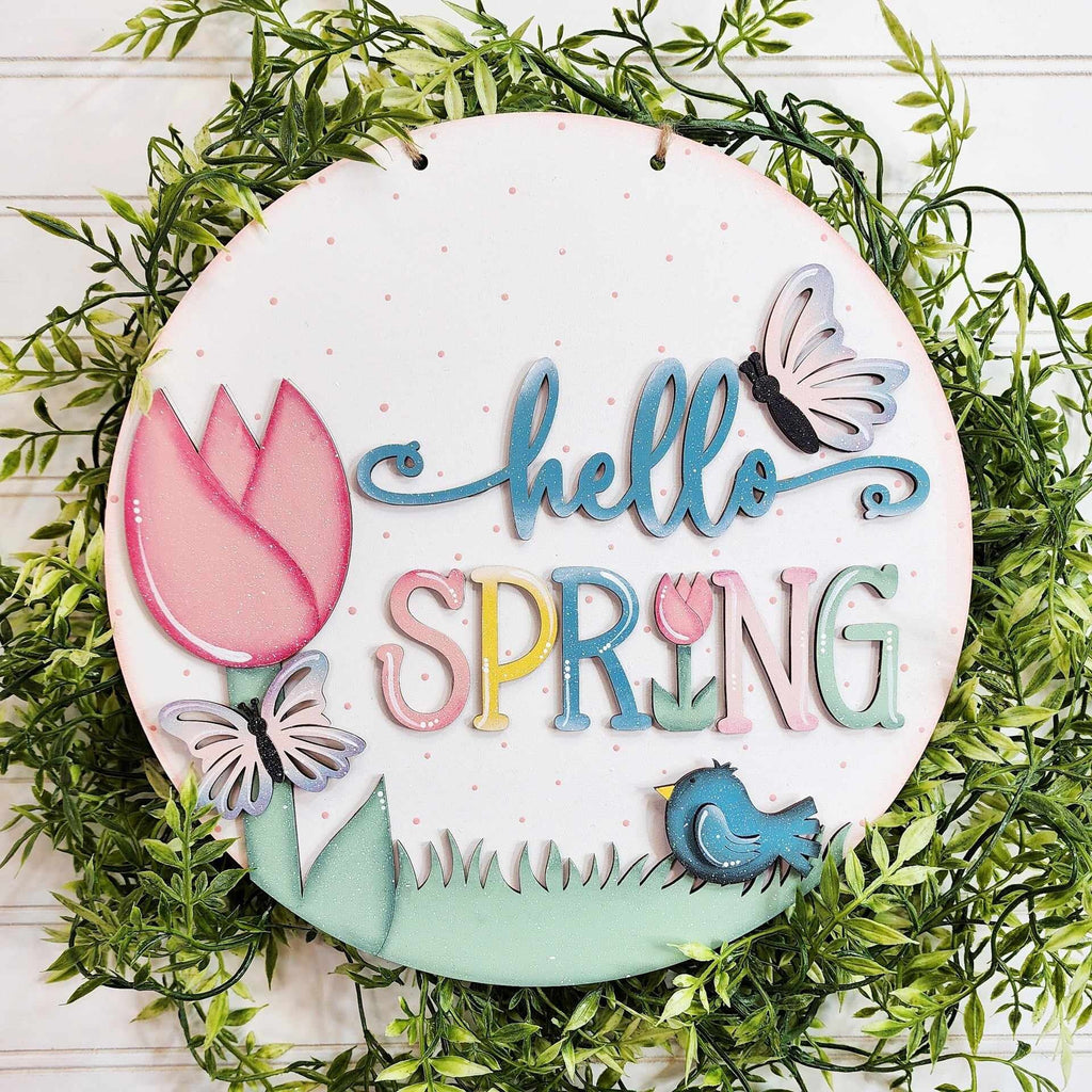 Hello Spring Sign Word Block - DIY Wood Blanks for Painting and Crafting 10.5" and 18"