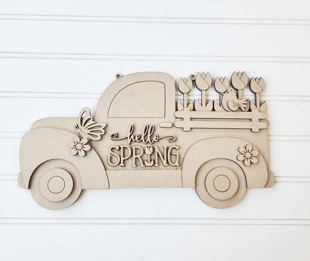 Hello Spring Sign Word Block - DIY Wood Blanks for Painting and Crafting 10.5" and 18"