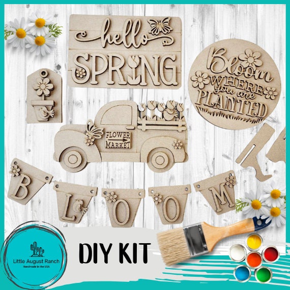 Hello Spring tiered Tray Set - DIY Wood Blanks for Painting and Crafting