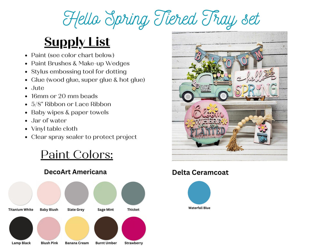 Hello Spring tiered Tray Set - DIY Wood Blanks for Painting and Crafting