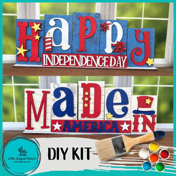 Made in America/ Happy Independence Day Reversible Block - DIY Wood Blank for Painting and Crafting