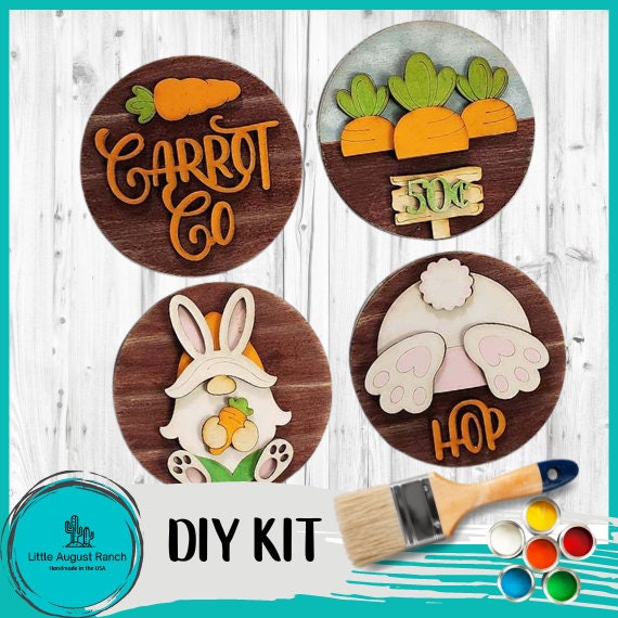 Easter Gnome Bunny Interchangeable Round Tiles - DIY Wood Blanks for Painting and Crafting