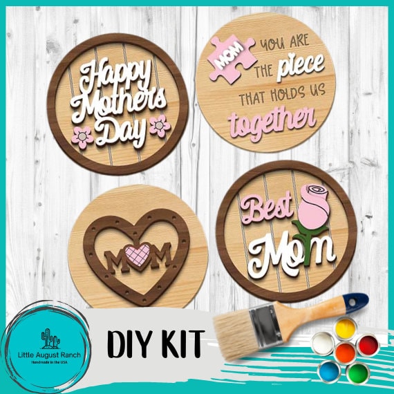 Mother's Day Interchangeable Round Tiles - DIY Wood Blanks for Painting and Crafting