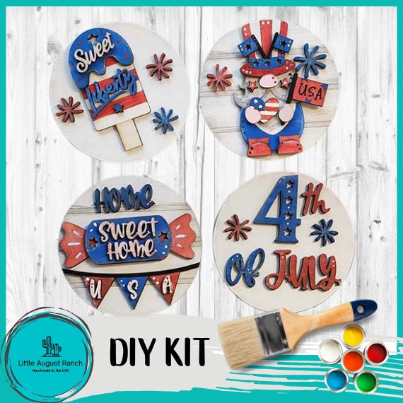 4th of July Interchangeable Round Tiles - DIY Wood Blanks for Painting and Crafting