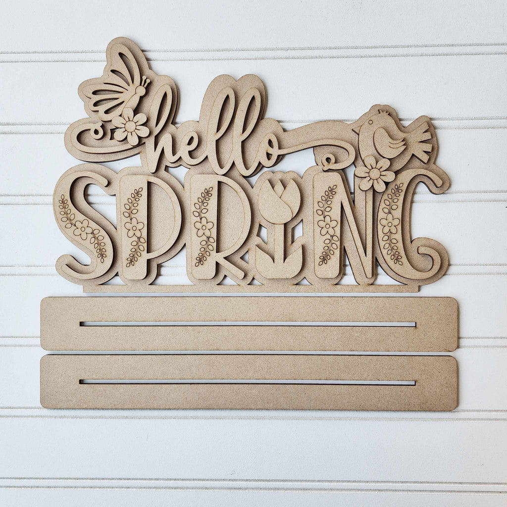 Hello Spring Sign Word Block - DIY Wood Blanks for Painting and Crafting 10.5" and 18"