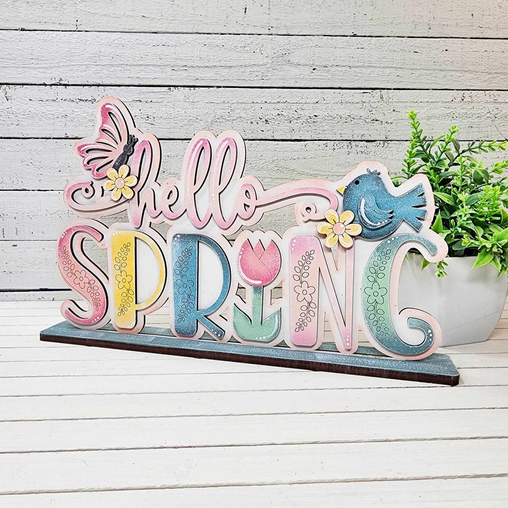 Hello Spring Sign Word Block - DIY Wood Blanks for Painting and Crafting 10.5" and 18"