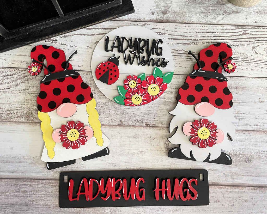 Ladybug gnomes DIY Mini Tray Sets - Wood Blanks for Crafting and Painting