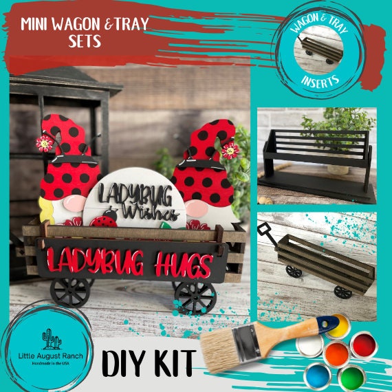 Ladybug gnomes DIY Mini Tray Sets - Wood Blanks for Crafting and Painting