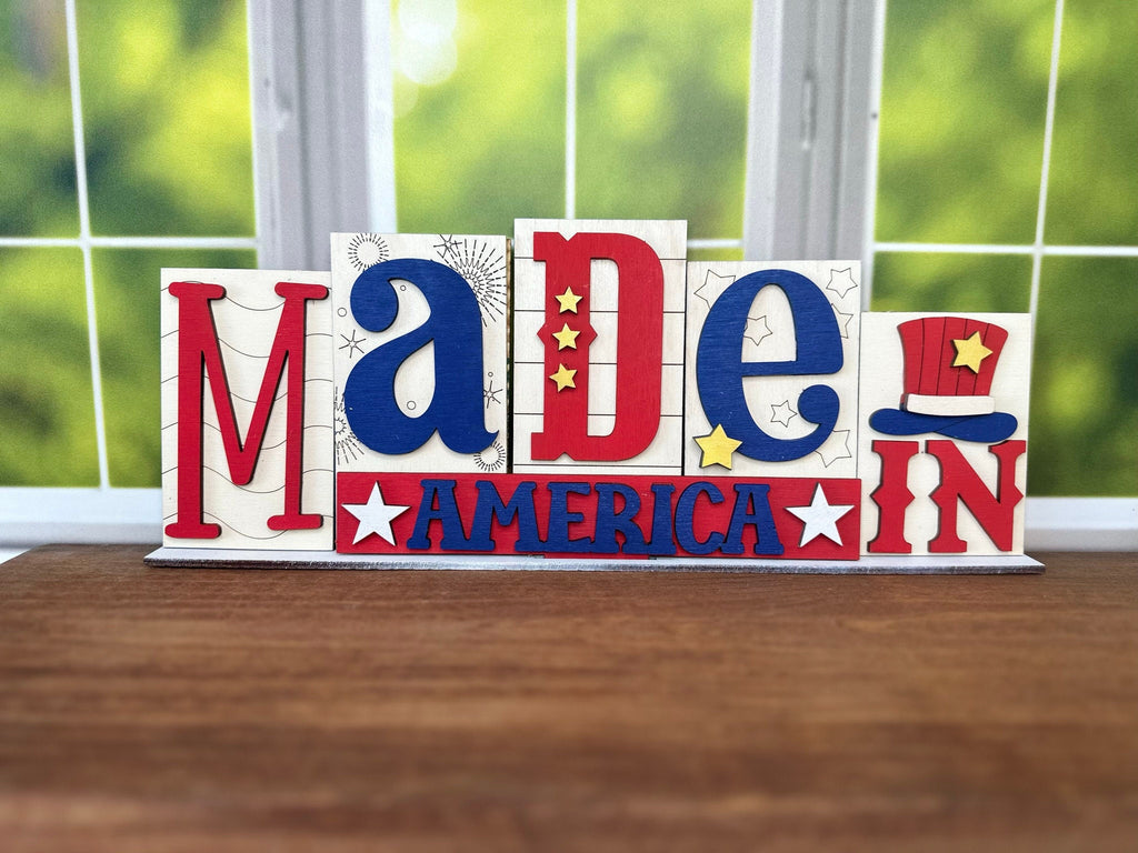 Made in America/ Happy Independence Day Reversible Block - DIY Wood Blank for Painting and Crafting