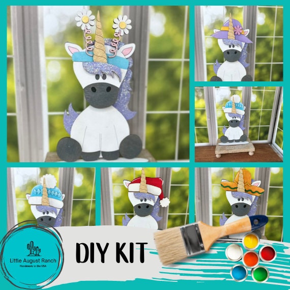 Unicorn, Animals with Interchangeable Hats - DIY Wood Blanks for Painting and Crafting